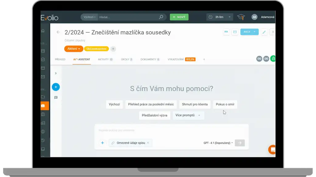 AI asistent ve spisu v Evoliu: z připraveného pokynu vznikne shrnutí spisu v bočním panelu